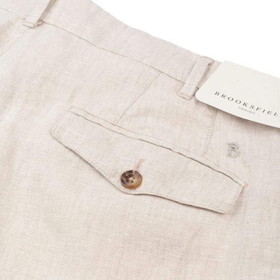 Brooksfield Pleated Linen Trousers — Off-White