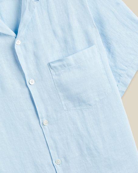 Portuguese Flannel Linen Camp Collar — Sky