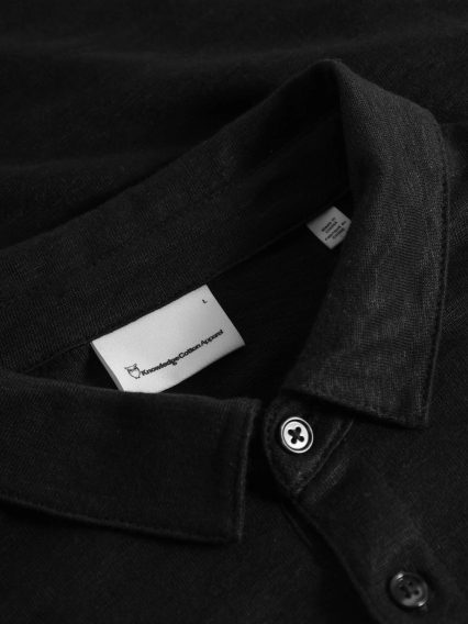 KnowledgeCotton Apparel Linen Polo — Black Jet