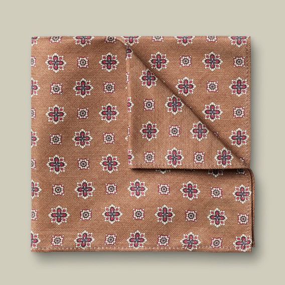 Charles Tyrwhitt Linen/Silk Geo Print Pocket Square — Camel