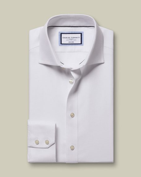 Charles Tyrwhitt Non-Iron Stretch Burlington Weave Cutaway Slim Fit Shirt — White