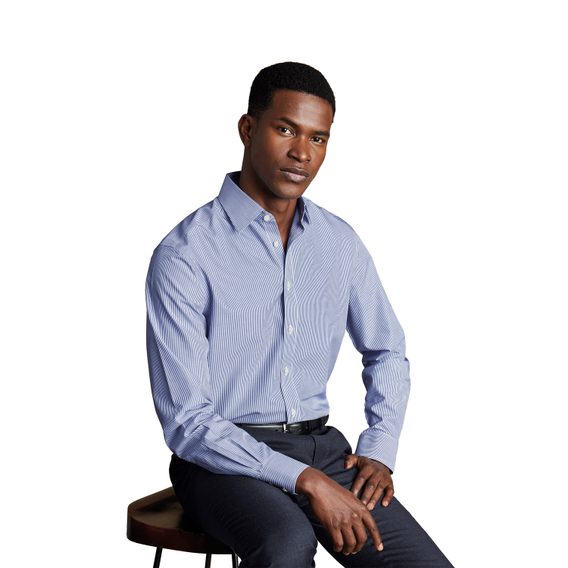 Charles Tyrwhitt Spread Collar Non-Iron Bengal Stripe Shirt — Royal Blue