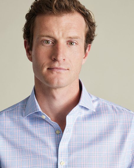 Charles Tyrwhitt Non-Iron Twill Prince of Wales Shirt - Sky Blue & Pink