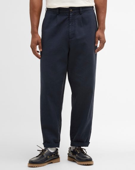 Barbour Cotton Linen Relaxed Trousers — Navy