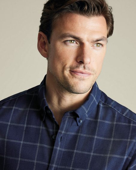 Charles Tyrwhitt Non-Iron Twill Windowpane Check Shirt — Ink Blue