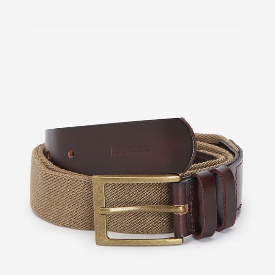 Barbour Albyn Leather Webbing Belt — Military Brown