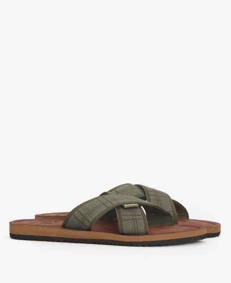 Barbour Tartan Toeman Beach Sandals — Olive Tartan