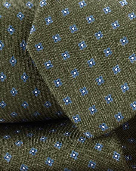 Charles Tyrwhitt Silk Linen Geo Print Tie — Moss Green