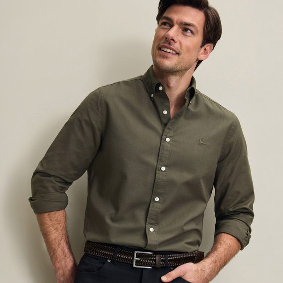 Charles Tyrwhitt Stretch Washed Oxford Shirt — Olive Green