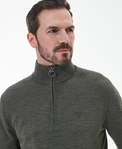 Barbour Loyton Merino félcipzáras pulóver — Olive Marl