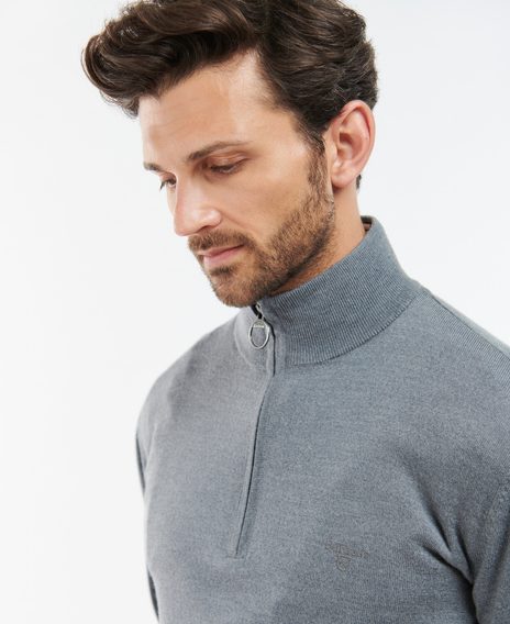 Barbour Loyton Merino félcipzáras pulóver — Grey Marl