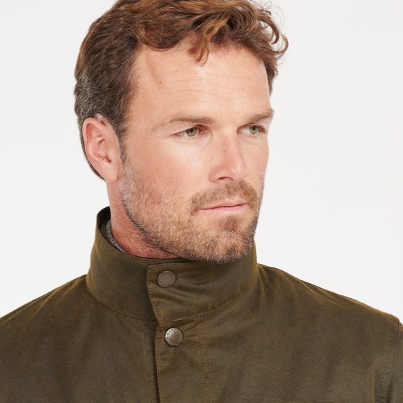 Barbour Ogston viaszolt pamut kabát— Olive