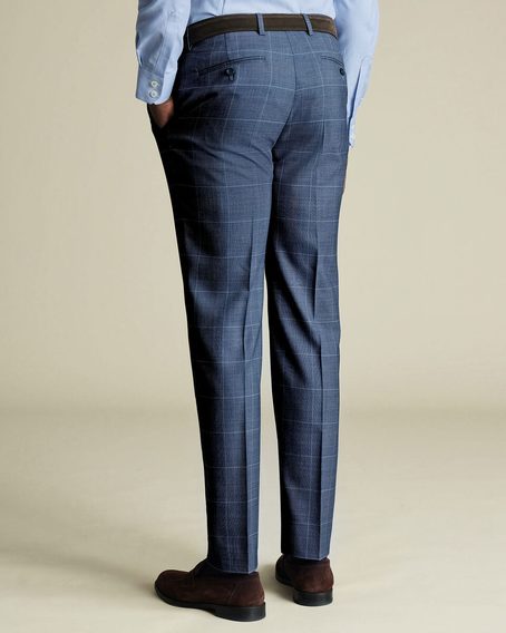 Charles Tyrwhitt Ultimate Performance Checked Suit Trousers — Steel Blue