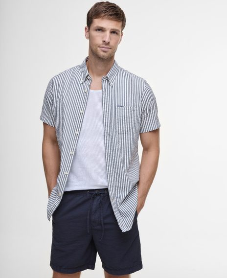 Barbour Seersucker Relaxed Shorts — Navy