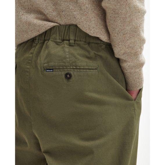 Barbour Washed Stretch Relaxed Trousers — Olive