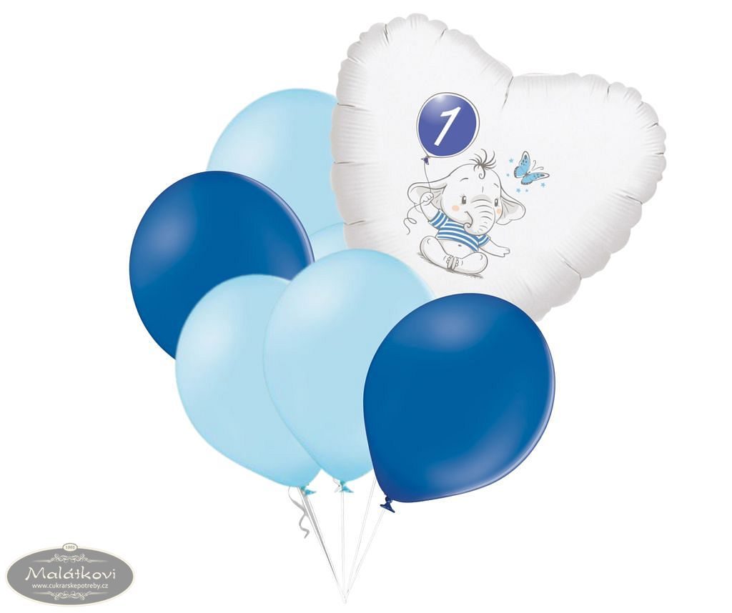 Cukrářské potřeby Malátkovi® - Set 1.narozeniny modrý slon srdce foliový  balónek - Balónky - Oslavy a party