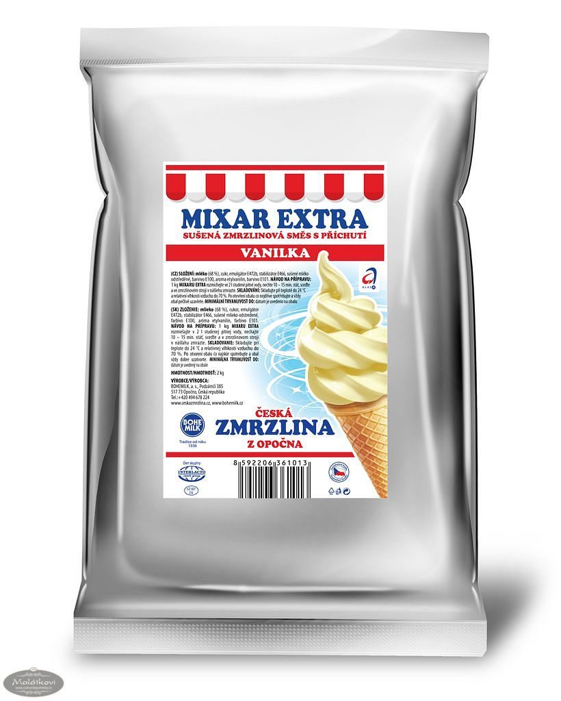 Cukrářské potřeby Malátkovi® - Směs na vanilkovou zmrzlinu z Opočna Mixar  Extra Vanilka - 2 kg - Bohemilk - Zmrzlinový program