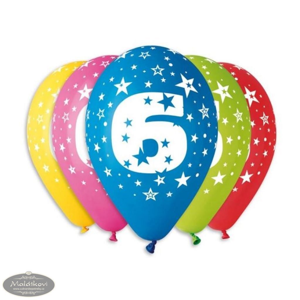Cukrářské potřeby Malátkovi® - Balónky potisk čísla "6" - 5ks v bal. 30cm -  SMART - Balónky - Oslavy a party