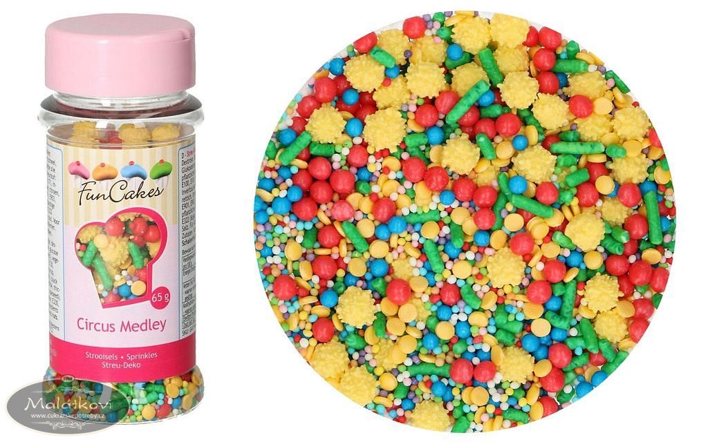 Cukrářské potřeby Malátkovi® - Pestrobarevné jedlé cukrové zdobení Cirkus -  65 g - FunCakes - Cukrářské zdobení - Jedlé dekorace a zdobení