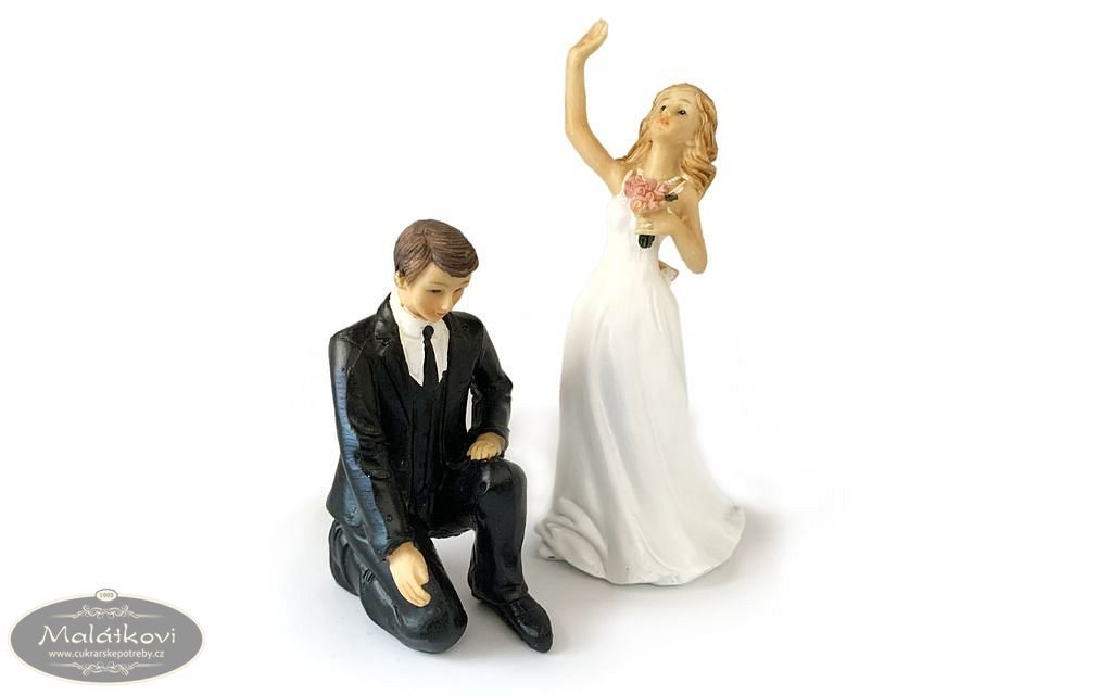 Cukrářské potřeby Malátkovi® - Klečící ženich a mávající nevěsta 3+1 zdarma  - svatební figurky na dort - Svatební figury - Dekorace nejedlé