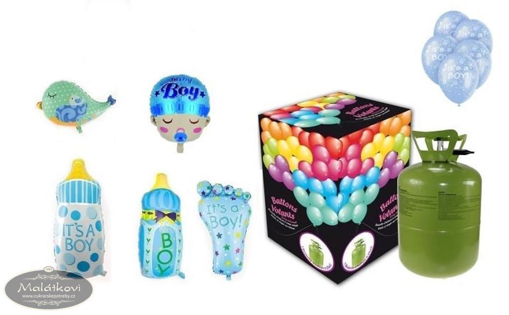 Cukrářské potřeby Malátkovi® - Helium na plnění balonků + balónky na oslavu  narození chlapečka - 250 l - BALLONPUB - Hélium na balónky - Balónky,  Oslavy a party