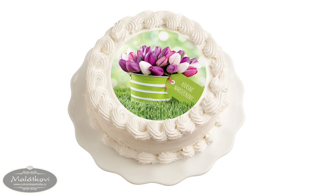 Cukrářské potřeby Malátkovi® - Jedlý papír k narozeninám - Krásné narozeniny  - Tulipány 20 cm - breAd. & edible - Jedlý papír s tiskem - Jedlé papíry,  Suroviny