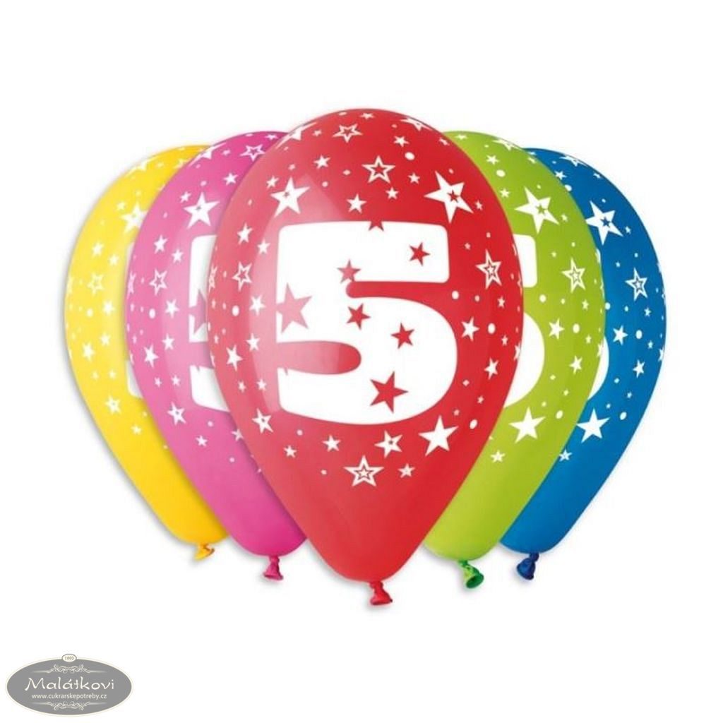 Cukrářské potřeby Malátkovi® - Balónky potisk čísla "5" - 5ks v bal. 30cm -  SMART - Balónky - Oslavy a party