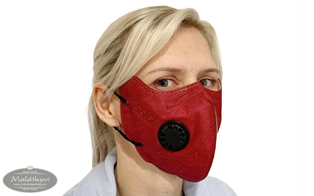 Cukrářské potřeby Malátkovi® - Respirační ochranná maska KN95 s výdechovým  ventilem - bordo - Ochranné pomůcky - Domácí potřeby