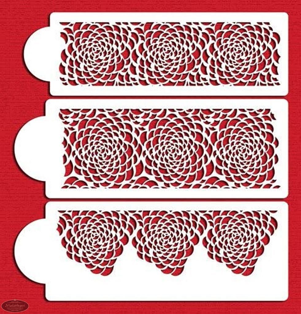Cukrářské potřeby Malátkovi® - Sada geometrických šablon - Stencil Camilla  Rose Cake set - 3 vzory - Designer Stencils - Stencily - šablony dekorů -  Potřeby a pomůcky