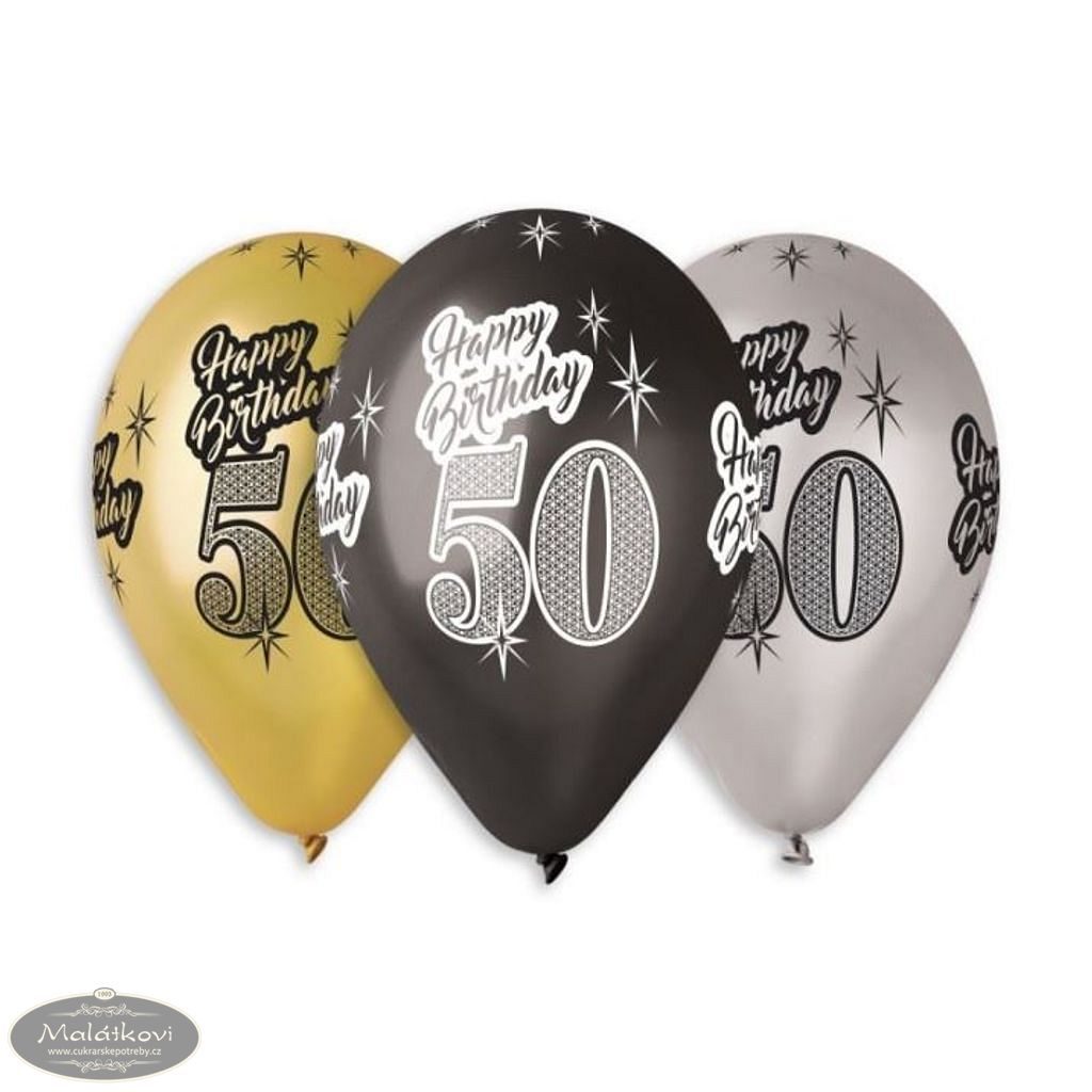 Cukrářské potřeby Malátkovi® - Balónky metalické 50 let, Happy Birthday -  mix barev - 30 cm (5 ks) - SMART - Balónky - Oslavy a party