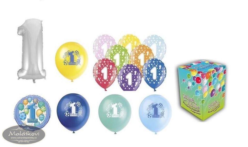 Cukrářské potřeby Malátkovi® - Helium na plnění balonků + balónky na oslavu  1. narozenin kluka - 420 l - BALLONPUB - Hélium na balónky - Balónky,  Oslavy a party