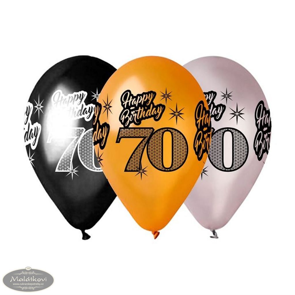 Cukrářské potřeby Malátkovi® - Balónky metalické 70 let, Happy Birthday -  narozeniny - mix barev - 30 cm (5 ks) - SMART - Balónky - Oslavy a party