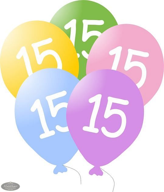 Cukrářské potřeby Malátkovi® - Balonky narozeniny 5ks s číslem 15 - Belbal  - Balónky - Oslavy a party