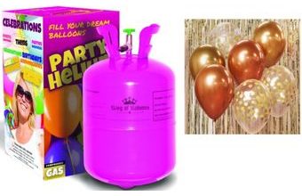 Helium na 20 bal/pr.23cm. a sada latex. balónků - chrom. růžovozlatá / rosegold 7 ks, 30 cm