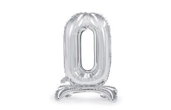 Balónek fóliový číslo 0 stříbrný stojící 70 cm