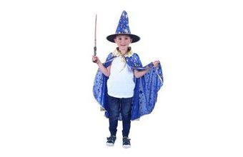 Dětský kouzelnický modrý plášť s hvězdami a klobouk - čarodějnice - Halloween