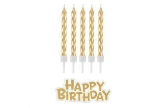 Svíčky narozeniny - Happy Birthday - zlaté -16 ks - 7 cm
