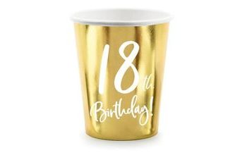 Papírové kelímky 18 LET - narozeniny - Happy birthday - zlaté - 220 ml, 6ks