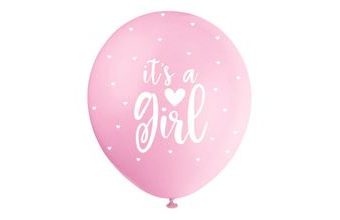 BALÓNKY latexové - "It's a Girl" - HOLKA - růžovo-bílé - 5 ks - 30 cm