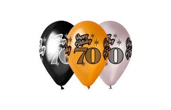 Balónky metalické 70 let, Happy Birthday - narozeniny - mix barev - 30 cm (5 ks)