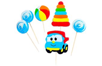 Autíčko s lízátky – cukrová dekorace na dort