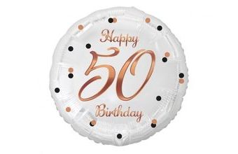 Balón foliový bílý 50 let - Happy birthday - narozeniny - růžovozlatý nápis - 45 cm