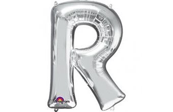 Písmena R stříbrné foliové balónky 22cm x 33cm