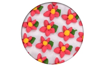 Cukrová dekorace - Květy jednoduché s lístkem 35ks červené
