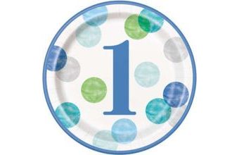 Talíře 1. narozeniny modré s puntíky - KLUK - 22 cm - 8 ks - Happy birthday