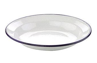 Hluboký talíř Retro smaltovaný bílý s modrou linkou - 22 cm