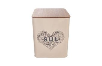 Dóza plech/dřevo 11,5x11,5x14 cm SŮL SRDCE