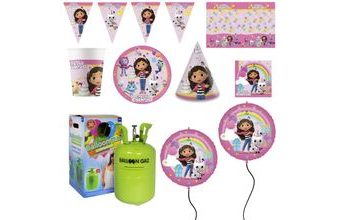 Dětská narozeninová sada Gábinin kouzelný domeček - Gabby's Doll house s balónky a heliem - 10 osob