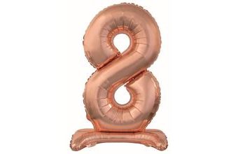 Balón foliový číslice RŮŽOVO ZLATÁ / ROSE GOLD na podstavci, 74 cm - 8
