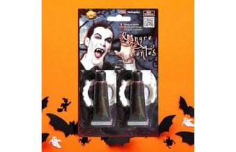 Upíří zuby s umělou krví 30 ml - upír - vampír - drakula - Halloween - 2 ks